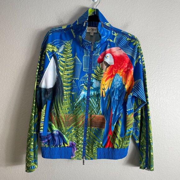 Sassy Jones Womens Large Tropical Birds Zip Jacket Zipper Sleeves Stretch - Picture 8 of 14
